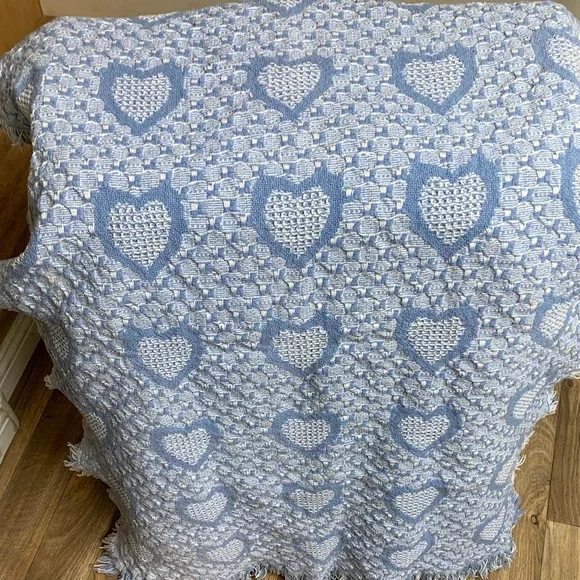 Blue and White Heart Pattern Rug - Picture 2 of 4